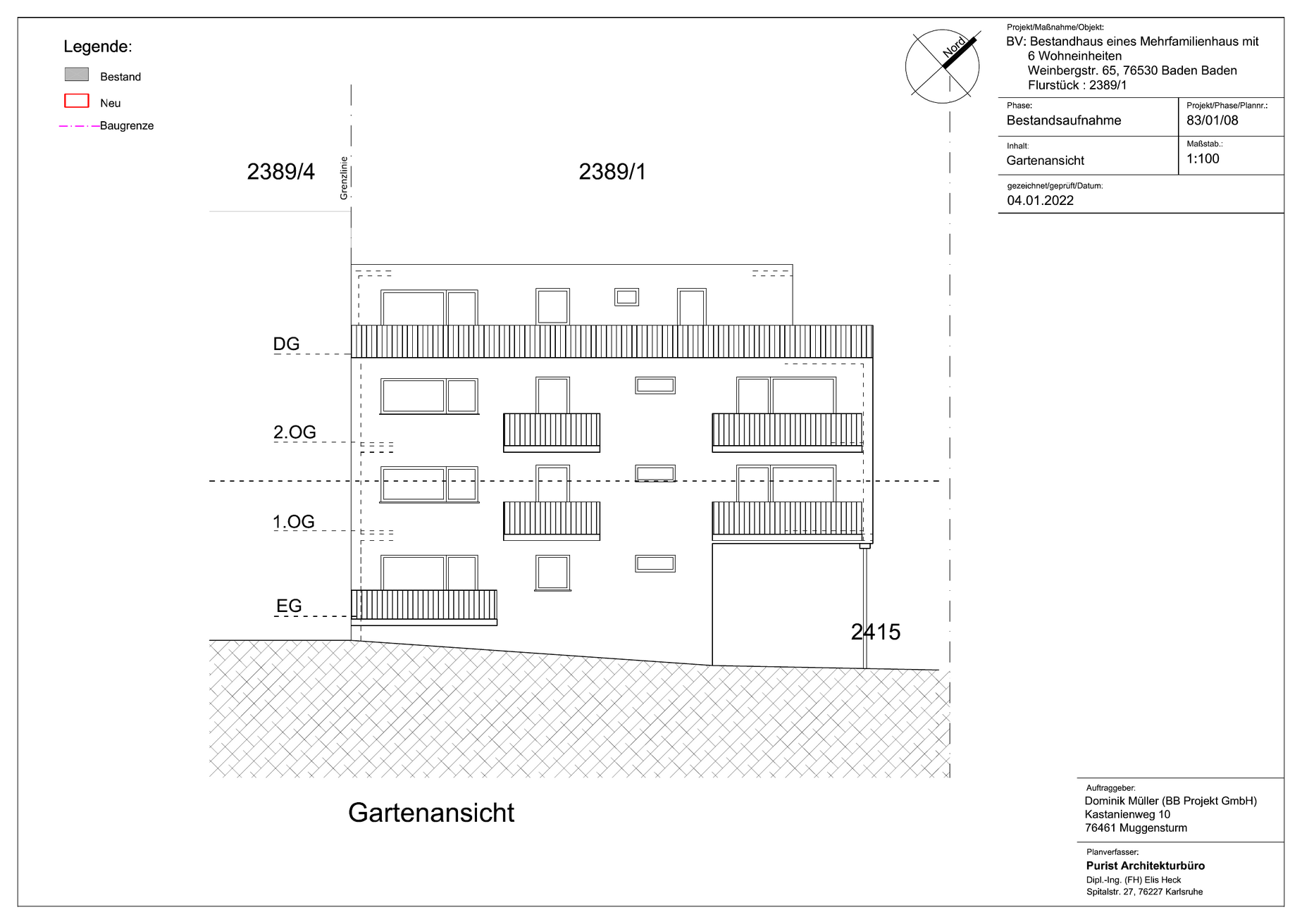 Gartenansicht des Gebäudes, Architektenzeichnung