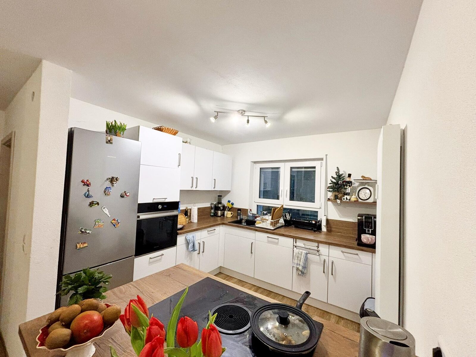 Einbauküche der kernsanierten Erdgeschosswohnung mit Induktionsfeld und Backofen